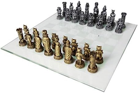Šahovski Set mačke protiv pasa visok 3,5 inča ručno obojen staklenom pločom