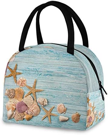 YYZZH Ocean Beach Seashell Starfish Scallop Shell plava drvena Sea Life izolovana Zipper torba za ručak Cooler Meal Prep torba kutija za ručak kontejnerska torba za odrasle muškarce žene ured kućne škole na otvorenom