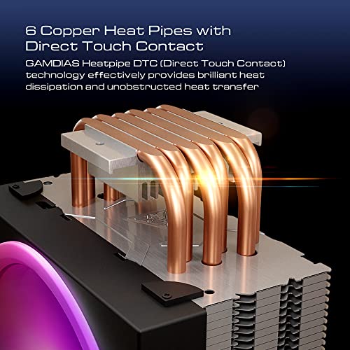 GAMDIAS CPU Air Cooler w / 6 toplotne cijevi & amp; 120mm PWM ventilator za Intel LGA1700/1200 / 115x,