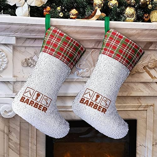 Barber Tool Trucker Sequin Božićna čarapa sjajni zid viseći ukras ukrasa za Xmas Tree Holiday Party
