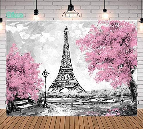 Qian 8x6ft Pink Flowers Trees Eiffelov toranj fotografija pozadina siva Paris Photo Baby Shower princeza rođendan
