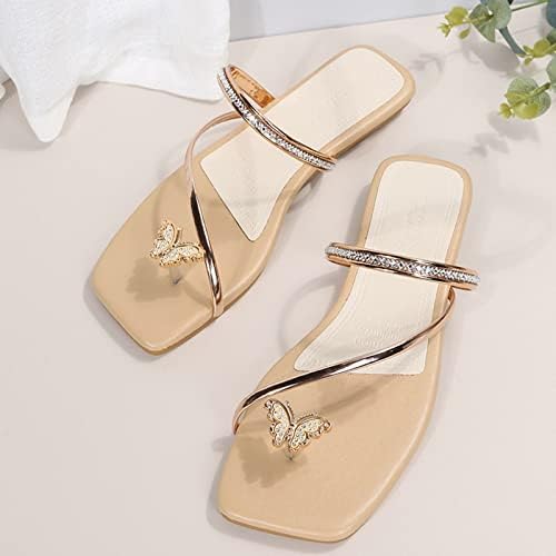 Ženski Rhinestones Flip flops Leptir Square Theng sandale TEEN GIRKE Ljetne casual blistave