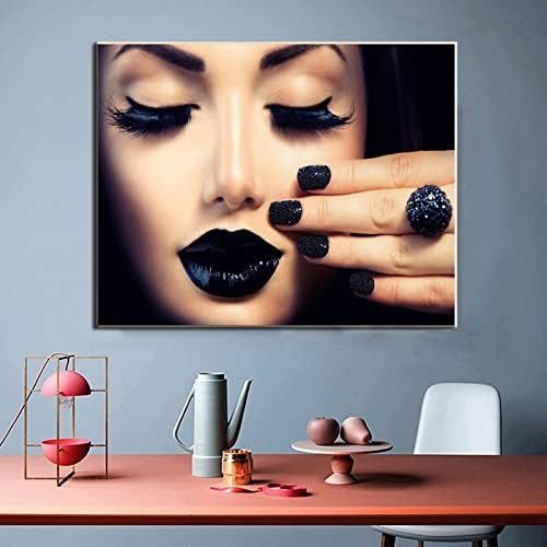 Ljepota i Nail Art Posteri Salon dekoracija Crni ruž za usne nokti trepavice modni Posteri zidne umjetničke