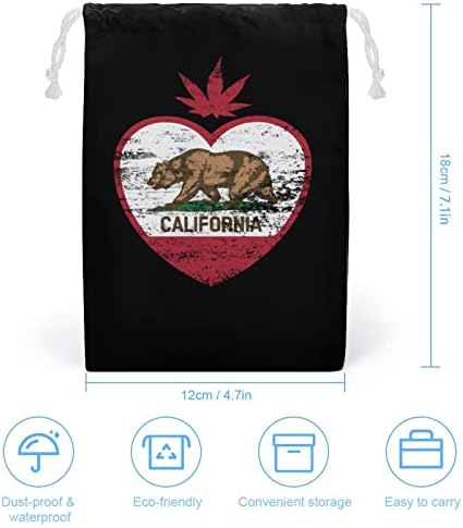 Kalifornia Bear Weed Heart Canvas Torba za pohranu Gudačka torba Torba za pucanje vrećica za kućnu torbu za kućnu putovanja