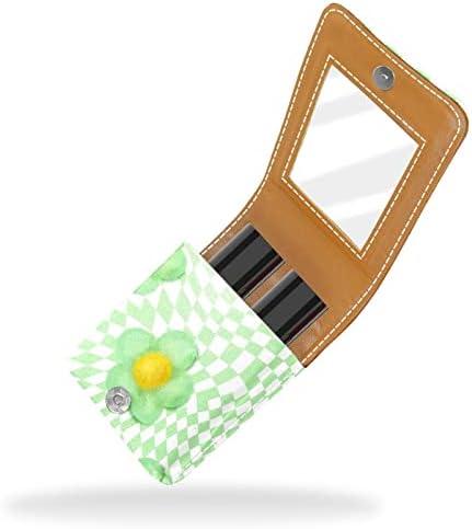 ORYUEKAN Mini torba za šminkanje sa ogledalom, torbica za kvačilo od umjetne kože futrola za ruževe, zeleno cvijeće od šahovnice Moderan uzorak