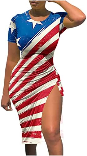 4. jula Haljine za žene okrugli vrat kratkih rukava Američka zastava Midi haljina seksi haljina u obliku bodycon