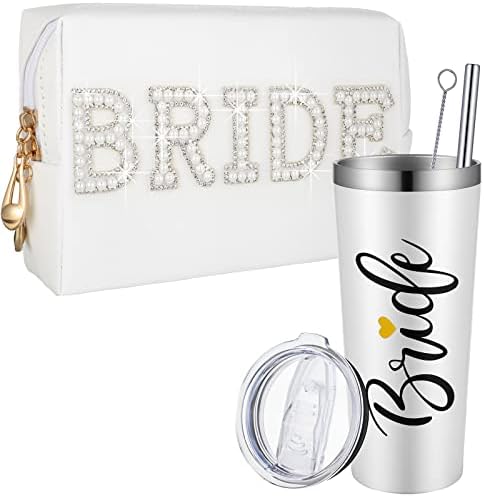 Set od 2 Bride pokloni Bride Tumbler Pearl Bride pismo kozmetička torba torba za šminkanje 22 oz Bride čaša