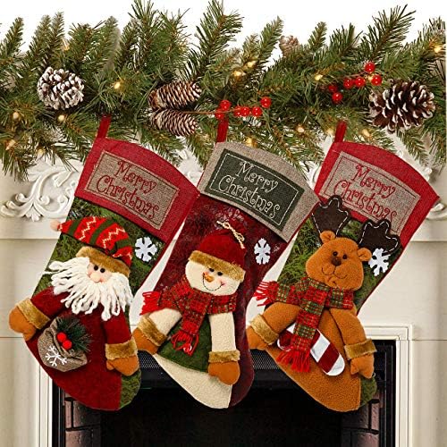 Sunnyglade 3pcs 18 Božićne čarape Classic Velike čarape Santa, Snowman, Reindeer Xmas Lik za obiteljski