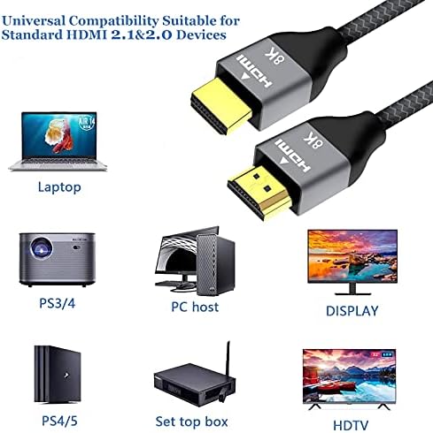 AEAPYAR 8K HDMI 2.1 Kabel 6,6ft 2 Pakovanje, Real Ultra High Speed ​​48Gbps nosači 8k @ 60Hz, 4k @ 120Hz,