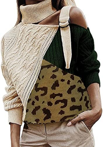 Smiješni izrez Atletski zimski džemper žena hladno ramene super bluza fit leopard pletena