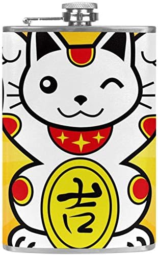 Hip tikvica za pića nerđajućeg čelika nepropusnog sa lijevak 7.7 Oz koža Cover veliki poklon ideja tikvica-Kina Fortune Cat žuta
