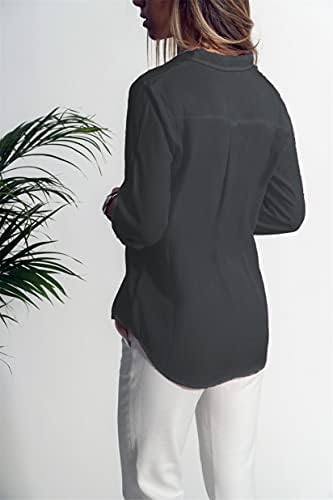 Andongnywell Ženska ležerna majica V izrez dugih rukava Labavi povremeni sa džepovima Bluza s prednjim gumbom