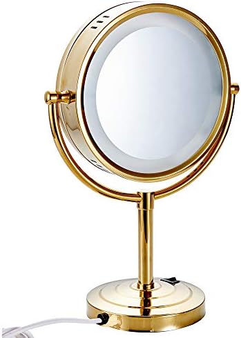 Cavoli 8,5-inčno LED ogledalo za šminkanje sa 10x uvećanjem,dvostrano stono, ima svjetla u tri boje,zlatna završna obrada