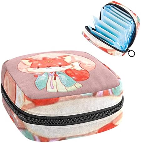 Oryuekan sanitarne torba za pohranu sa saveznom, prijenosna torba za žene za žene Djevojke Menstrualne torbice za menstruaciju, crtani životinjski lisica lijepi tradicionalni uzorak