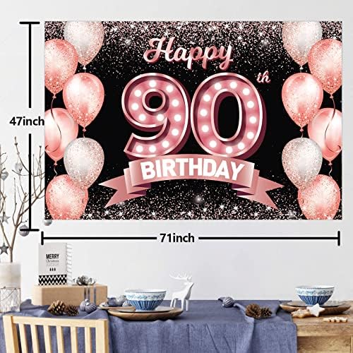 Sretan 90. rođendan Rose Gold Banner pozadina Cheers do 90 godina konfeti baloni tema dekor dekoracije