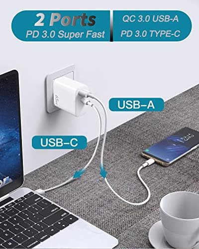 65W USB-C punjač, ​​brz punjenje, USB-C Zidni blok punjača za Macbook, dual USB-C Charger za putnika za