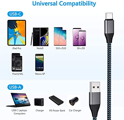 3 paket 3ft + 6ft + 10ft USB C kabel 3a Brzi naboj, USB a do type C za punjač pletenica Kompatibilna sa Samsung Galaxy S10 S9 S8 Plus, pletenim kablom za brzo punjenje za bilješku 10 9 8, LG V50 V40 G8 G7