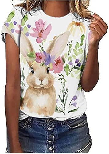 Sretne uskrsne majice za žene zečice grafičke majice od tiskanih košulja Spring Slatki kratki rukav