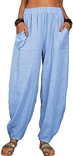 Ravne labave ležerne hlače za žene čvrste elastične hlače Duge hlače za vuču ELESTIC struk pant