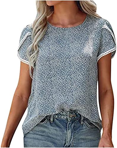Bluza Teen Girls kratki rukav 2023 čipka pamučna posada za vrat grafički ručak labavi fit bluza majica za žene