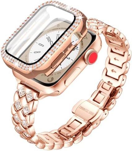 Kompatibilan sa Apple Watch Band 45mm + sjajna dijamantska futrola, tanak modni pojas za žensku djevojku,