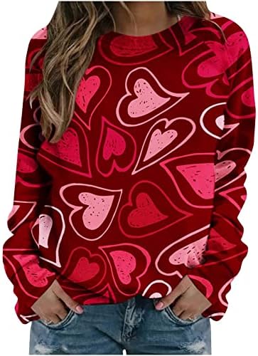 2023 Duksevi za Valentinovo za žene vole srčani grafički duks labavi policajac pulover modne majice s dugim