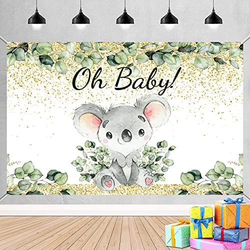 Koala Oh Baby Backdrops Zlato Eukaliptus Zelenilo Ostavlja Baby Shower Pozadine Dekoracije Pol Otkrivaju Party Banner Fotografija Pozadina