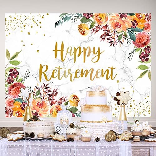 Ticuenicoa 7×5ft Happy Retirement Backdrop za žene cvjetni i Zlatni Glitter foto pozadina ženski dekoracije