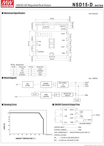 Srednje dobro NSD15-12D12-/+12v 0.62 a 14.88 W DC-DC regulisani dvostruki Izlazni DC / DC konverter