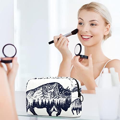 DRAGON Vreća za šminku za žene Mala putnička šminka šminka šminka torbica Magic Tribal Bison dvostruko ekspozicija Buffalo bika kozmetička torba toaletna torba
