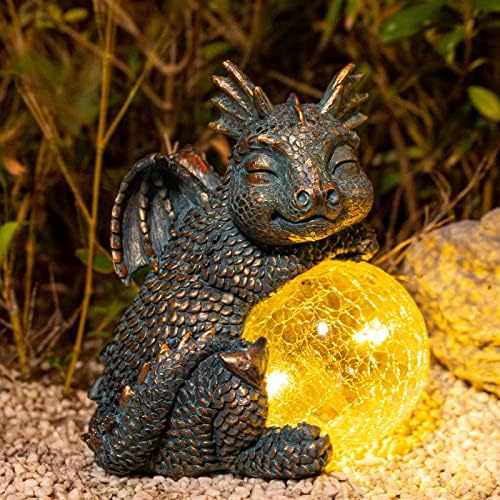 Wonder GARDEN Dragon Kip - Sleeping Dragon figurice solarne Lake smole vrtne statue sa Pucketanim staklenim globusom Vanjski vodootporni ukras za travnjak