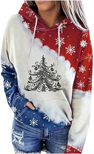 GatXVG 2022 Božićno drvce za ispis dupeta, ženski patchwork kapuljač s kapuljačom s kapuljačom božićne duksere majice
