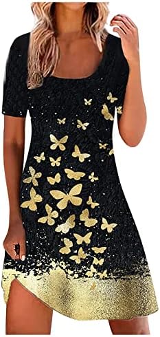 FIRERO Ljetne haljine za žene 2023, Havajski kratki rukav kvadratni vrat cvjetni ispisani haljina elegantna