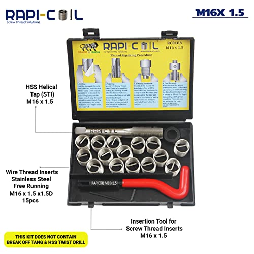 RAPI-COIL M16 X 1.5 Komplet za popravku niti od nehrđajućeg čelika 304 Stepeni čelik M2