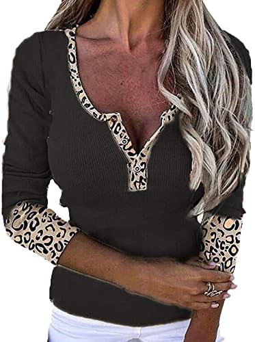 Ženski Novi Leopard Splice V izrez trikotaža na dugmad Top ženska majica