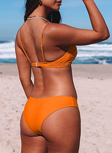 Herseas Bikini Setovi za žene podesivi špageti remen dvodijelni kupaći kostim Scoop vrat Ruched