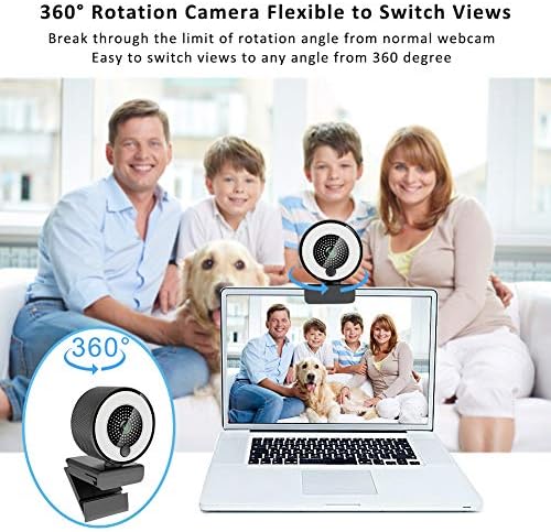 2020 2k Web kamera sa mikrofonom sa prstenastim svetlom, napredni automatski fokus, Podesiva osvetljenost sa kontrolom na dodir, Web kamera za Windows Mac OS, Plug and Play, za zum, YouTube, Skype, Video poziv, konferenciju