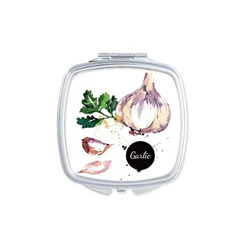 Garlic Povrće Ukusno Zdravo Akvarel Ogledalo Prijenosni Kompaktan Džep Šminke Dvostrano Staklo