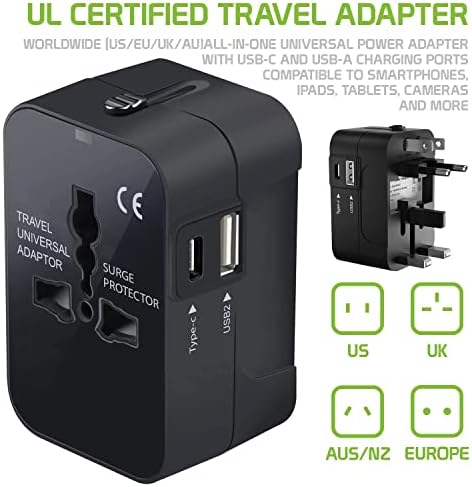 Putni USB Plus Međunarodni Adapter za napajanje kompatibilan sa Micromax A119 za Svjetsku snagu za 3 uređaja USB TypeC, USB-a za putovanje između SAD / EU / aus / NZ / UK / CN