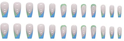 CRRLtry Press on Nails-srednji kvadratni lažni nokti plavi lažni nokti presa na akrilne nokte francuski lažni nokti sa Ddesigns nokti nokti Savjeti za žene 24kom