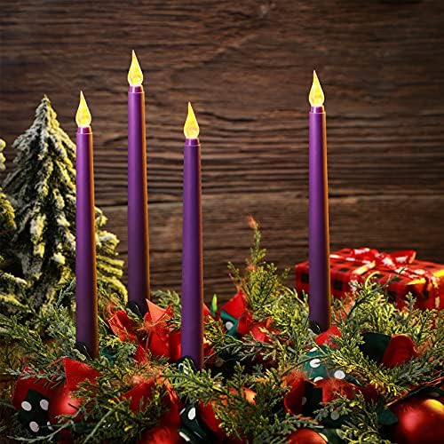 Enhon 8 Pieces Purple flameless Candles 10 Inch Purple Flameless Taper Candles LED Purple Candles battery