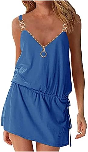 Ženske ljetne Ležerne haljine za sunčanje bez rukava s patentnim zatvaračem V-izrez O-prsten trake vezice