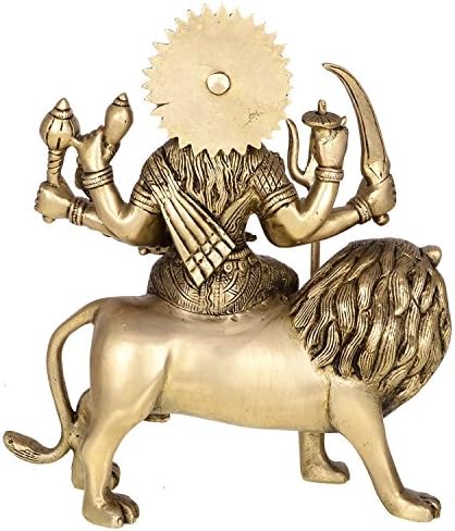 Kartika rukotvorine mesingane boginje Ambaji / Amabe Mata sjedi na spisu Lion Idol