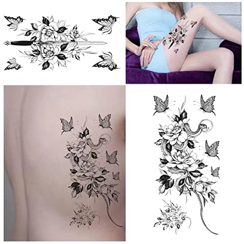 DHAHBHC 12 listova leptir cvijet privremene lažne tetovaže za žene djevojke vodootporne naljepnice za tijelo 3d 3,7 * 7,7 inča