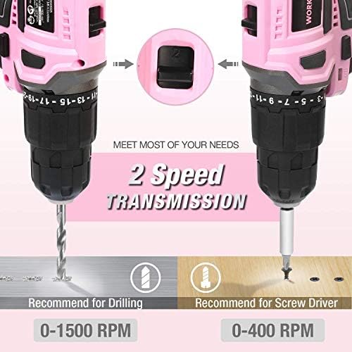 WORKPRO Pink Akumulatorski 20v litijum-jonska bušilica Set sa torbom za odlaganje i 103-komadnim ružičastim