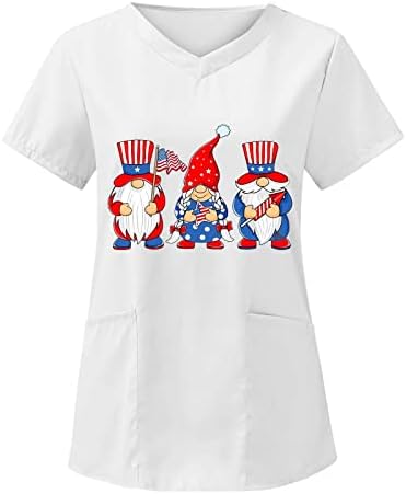 4. jula majice za žene američka zastava ljetna kratka rukava V vrat majica sa 2 džepa bluza Top Holiday Casual radna odjeća