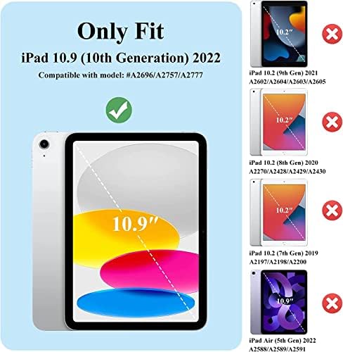 Torbica za djecu za novu iPad 10. generaciju 2022, iPad 10,9 inčni kućišta s ugrađenim zaštitnikom zaslona, ​​360 rotirajuće remen za ruke lagana dječja zaštitna futrola za iPad 10th gen 10,9 inča, plave