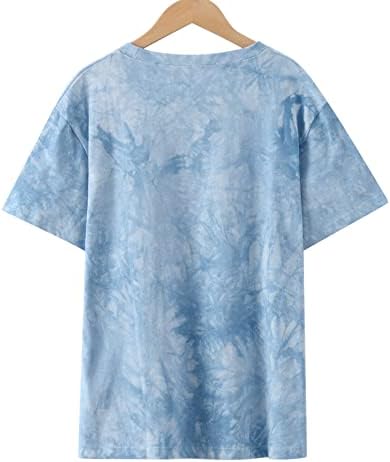 Žene Tie-Dye majice Sun and Moon tiskani ljetni vrhovi kratkih rukava s kratkim rukavima, labavi casual bagerski bluze