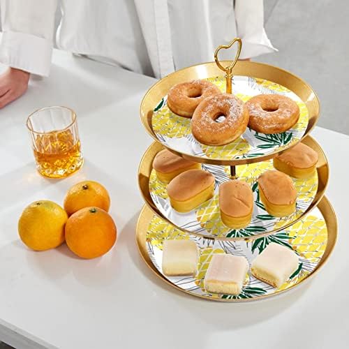 Lyetny 3-tier desert torta za kolač Zlatni cupcake Količar za čajnik za čaj, vjenčanje i rođendan, tropski