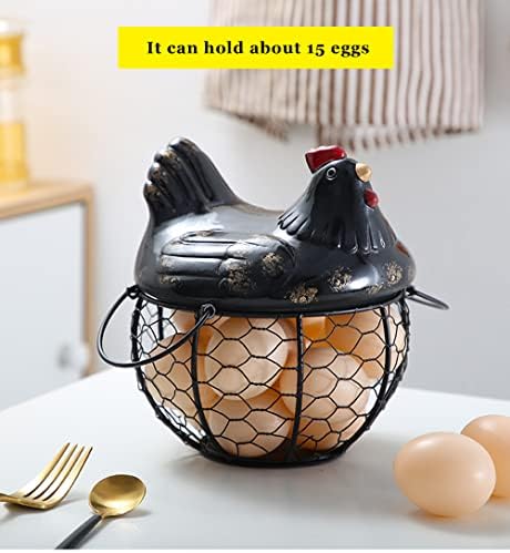 Korpa za pileća jaja, žičana korpa za pileća jaja sa keramičkim poklopcem za piletinu i ručkama dekorativna